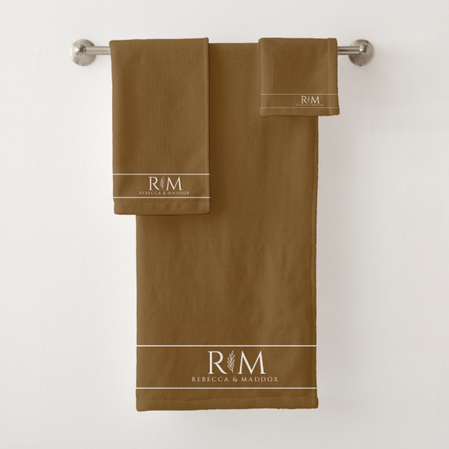 elegant Botanical Couple's Monogram Bath Towel Set (Insitu)