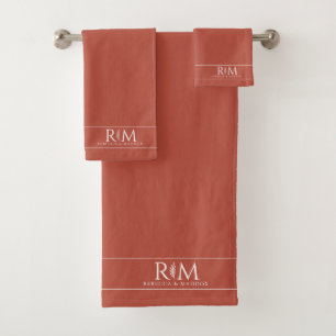 Elegant Botanical Couple's Terracotta Monogram Bath Towel Set