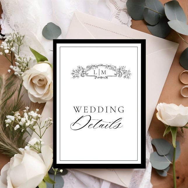 Elegant botanical crest monogram wedding Details Enclosure Card (Creator Uploaded)