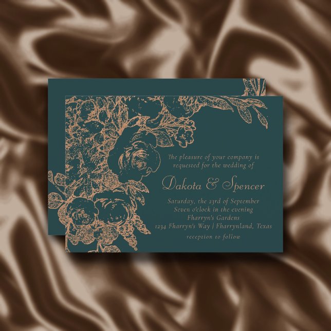 Elegant Botanical | Dark Green and Copper Wedding Invitation (Creator Uploaded)