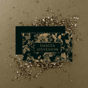 Elegant Botanical   Dark Green and Gold Floral Business Card