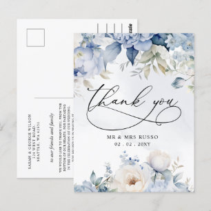Elegant Botanical Dusty Blue Floral Thank You Postcard