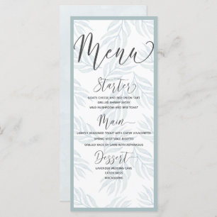 Elegant Botanical Dusty Blue Watercolor Wedding  Menu