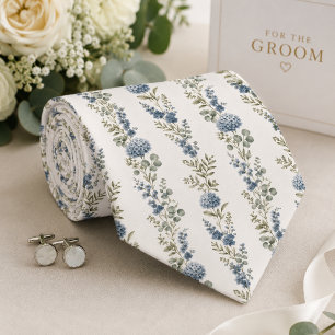 Elegant Botanical Dusty Blue Wedding Tie