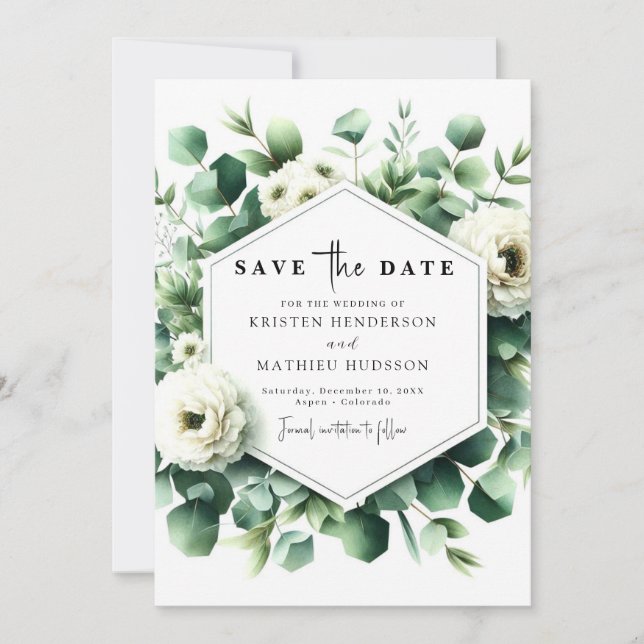 Elegant Botanical Eucalyptus Digital Wedding Save The Date (Front)