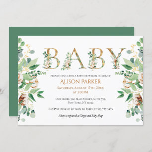 Elegant Botanical Eucalyptus Gold Baby Shower Invitation