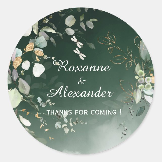 Elegant Botanical Eucalyptus Greenery   Classic Round Sticker (Front)