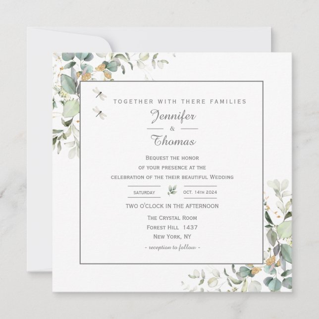 Elegant Botanical Eucalyptus Greenery   Invitation (Front)