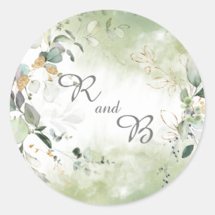 Elegant Botanical Eucalyptus Greenery Monogram Classic Round Sticker