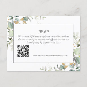 Elegant Botanical Eucalyptus Greenery QR Code RSVP Postcard