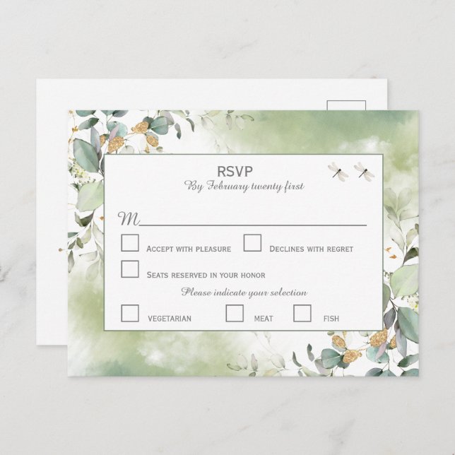 Elegant Botanical Eucalyptus Greenery   RSVP  Postcard (Front/Back)