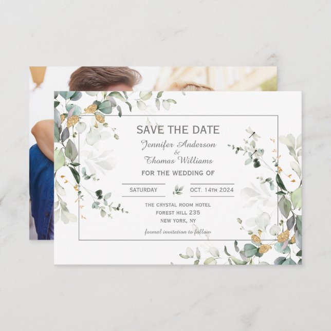 Elegant Botanical Eucalyptus Greenery    Save The Date (Front/Back)