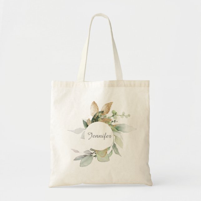 Elegant Botanical Eucalyptus Greenery Tote Bag (Front)