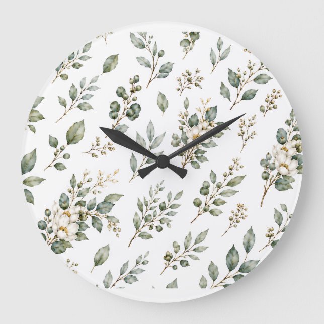 Elegant Botanical Eucalyptus Large Clock (Front)