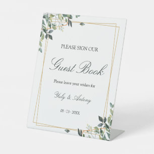 Elegant Botanical Eucalyptus Leaf Guest Book Pedestal Sign