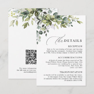 Elegant Botanical Eucalyptus QR Code Wedding Enclosure Card