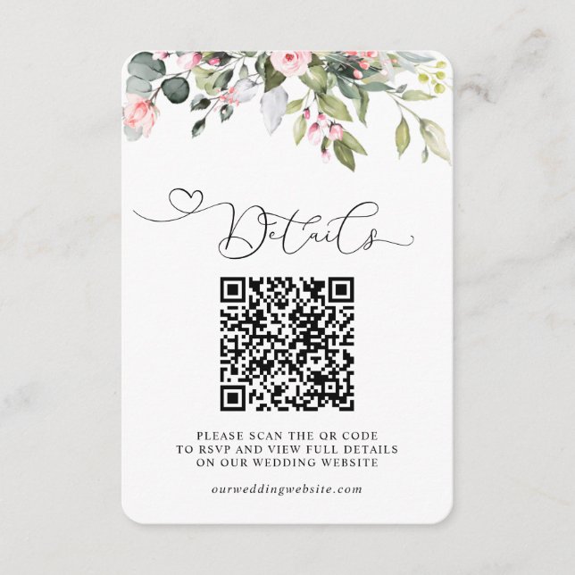 Elegant Botanical Eucalyptus QR Code Wedding Enclosure Card (Front)