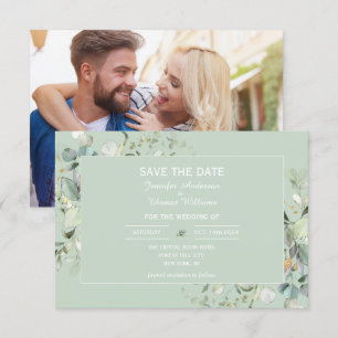 Elegant Botanical Eucalyptus Succulent Colour Save The Date
