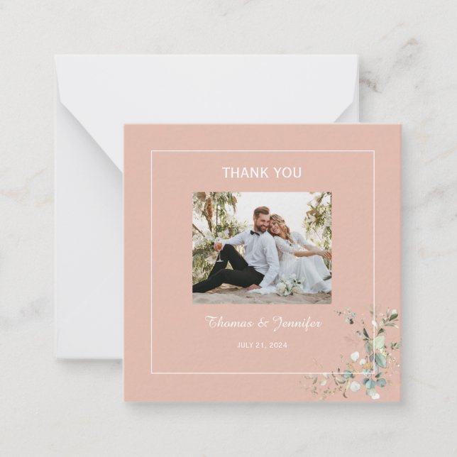 Elegant Botanical Eucalyptus Tea Rose Thank you Card (Front)