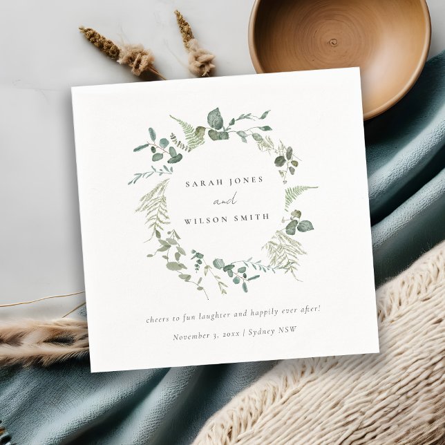 Elegant Botanical Eucalyptus Watercolor Wedding Napkin (Creator Uploaded)