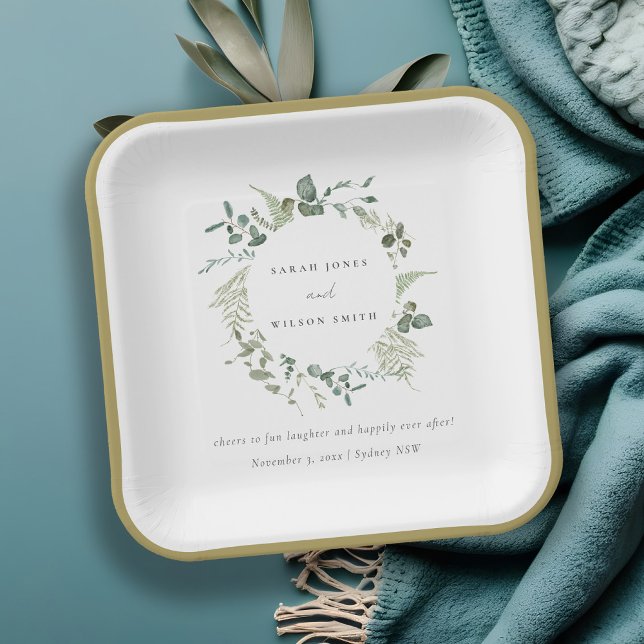 Elegant Botanical Eucalyptus Watercolor Wedding Paper Plate (Creator Uploaded)