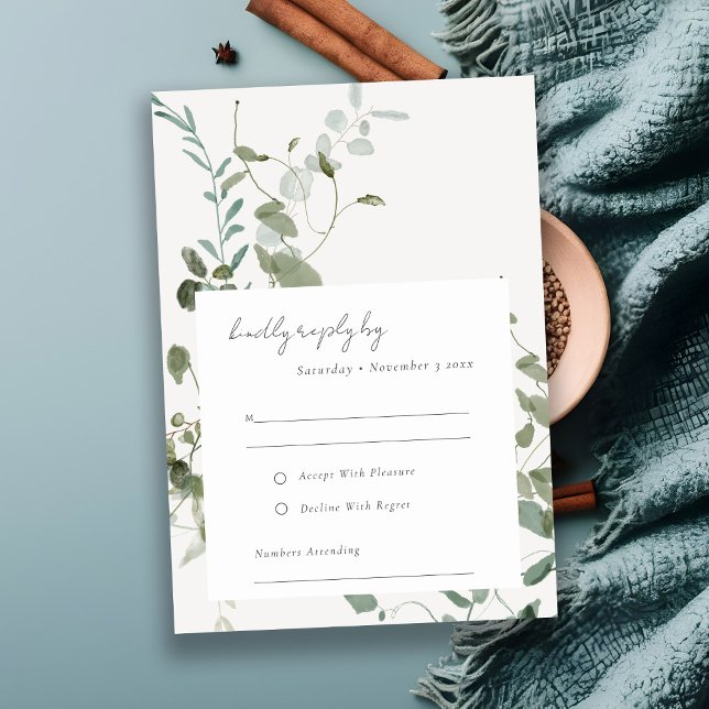 Elegant Botanical Eucalyptus Watercolor Wedding RSVP Card (Creator Uploaded)