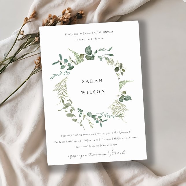 Elegant Botanical Eucalyptus Wreath Bridal Shower Invitation (Creator Uploaded)