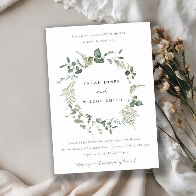 Elegant Botanical Eucalyptus Wreath Couples Shower Invitation (Creator Uploaded)