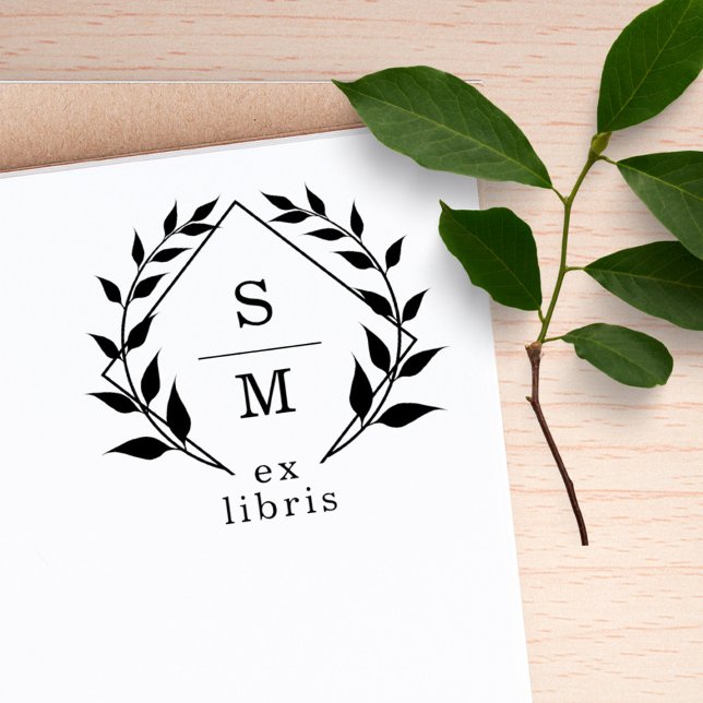 Elegant Botanical Ex Libris Monogram Library Book Self-inking Stamp (Creator Uploaded)