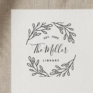 Elegant Botanical Family Bookplate Self-inking Stamp