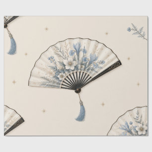 Elegant Botanical Fan Christmas Ivory Blue Wrappin Wrapping Paper
