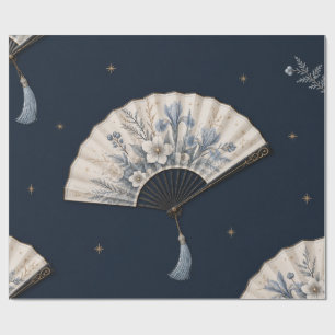 Elegant Botanical Fan Christmas Navy Wrapping Pape Paper