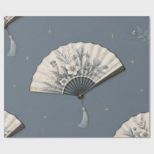 Elegant Botanical Fan Christmas Periwinkle Wrappin Wrapping Paper