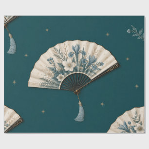 Elegant Botanical Fan Christmas Teal Wrapping Pape Paper