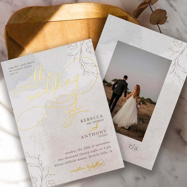 Elegant Botanical Fancy Script Wedding Photo (Creator Uploaded)