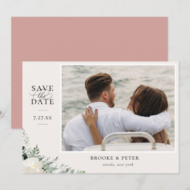 Elegant Botanical Flat Save The Date Card (Front/Back)