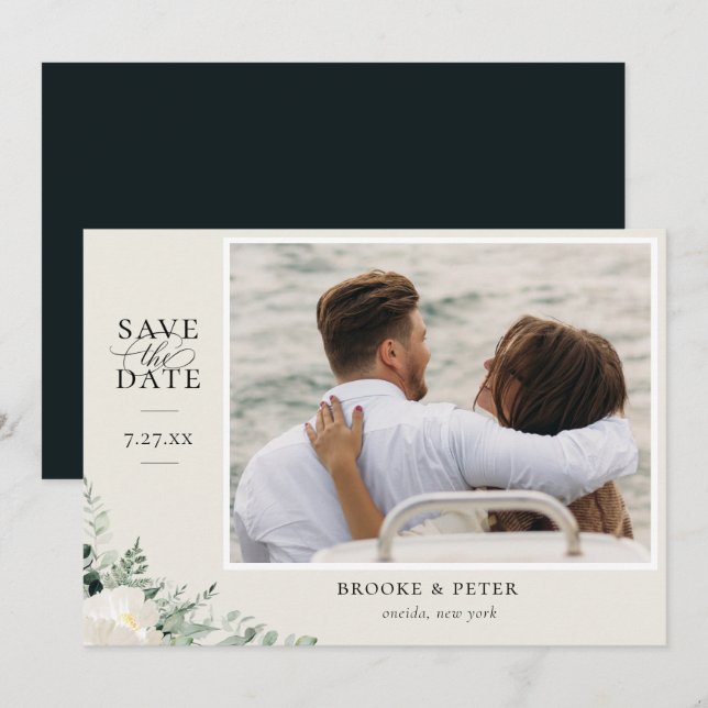 Elegant Botanical Flat Save The Date Card (Front/Back)