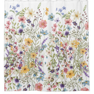 Elegant Botanical Flora On A White Background Shower Curtain