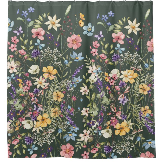 Elegant Botanical Flora on Sage Green Shower Curtain (Front)