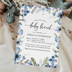 Elegant Botanical Floral Boy Baby Brunch Shower Invitation