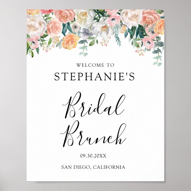 Elegant Botanical Floral Bridal Brunch  Poster (Front)