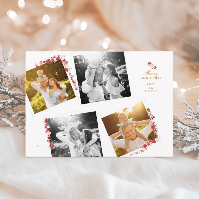 elegant botanical floral collage photo frames holiday card (Creator Uploaded)