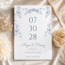 Elegant Botanical Floral Dusty Blue Wedding