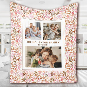 Elegant Botanical Floral Family Photo Collage Fleece Blanket