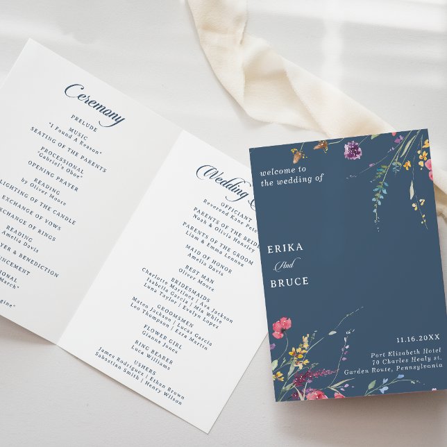 Elegant Botanical Floral Folded Wedding Program (Creator Uploaded)