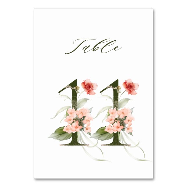 Elegant Botanical Floral Number 11,  Table Number (Front)