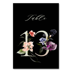 Elegant Botanical Floral Number 13, Black  Table Number