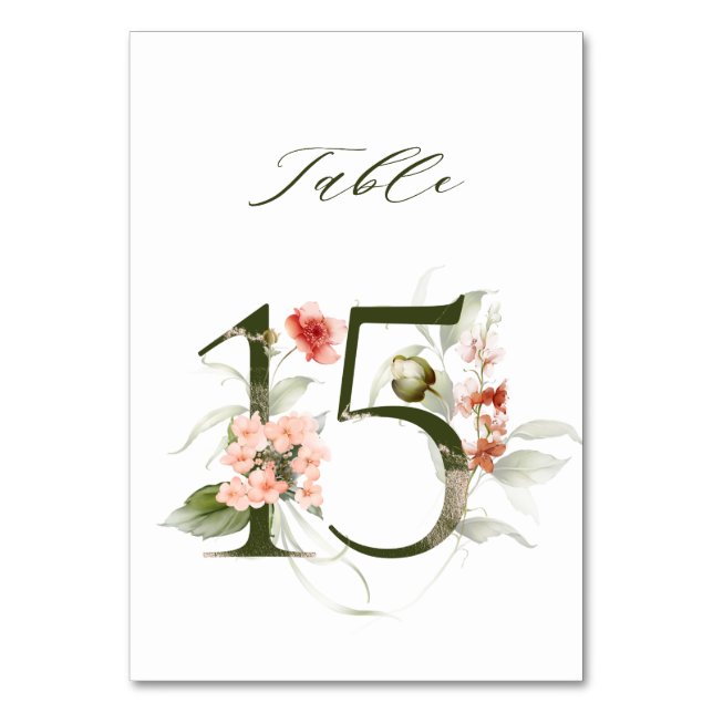 Elegant Botanical Floral Number 15,  Table Number (Front)