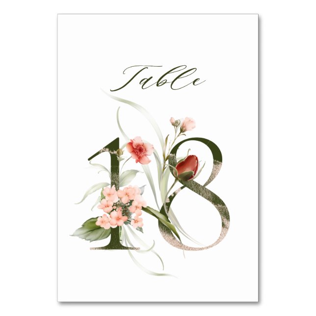 Elegant Botanical Floral Number 18, Table Number (Front)