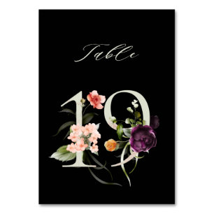 Elegant Botanical Floral Number 19, Black Table Number